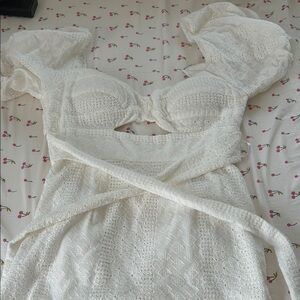 White Lace Dress with Puff Sleeves